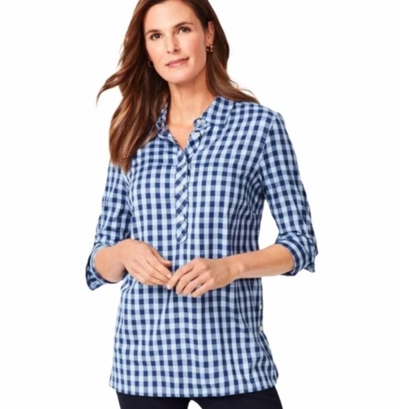 ❤️ 🆕 TALBOTS Gingham Popover Tunic Side buttons M - Picture 1 of 13